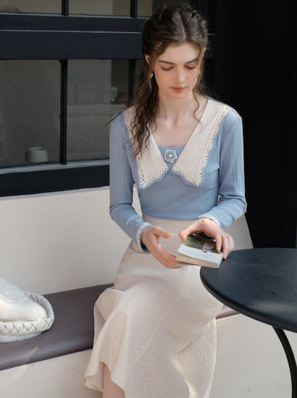 Clear Sky French Retro Blue Top