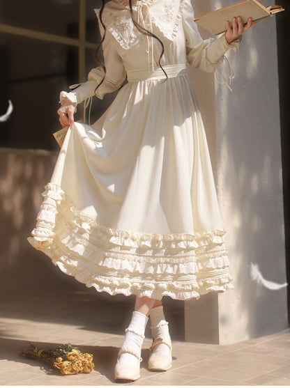 リボン ヴィンテージ フレンチウエスト ドレス 刺繍 ロマンチック