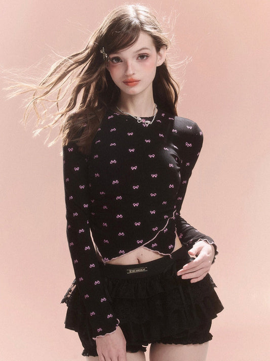 レースアップリボンスリムバッグトップ