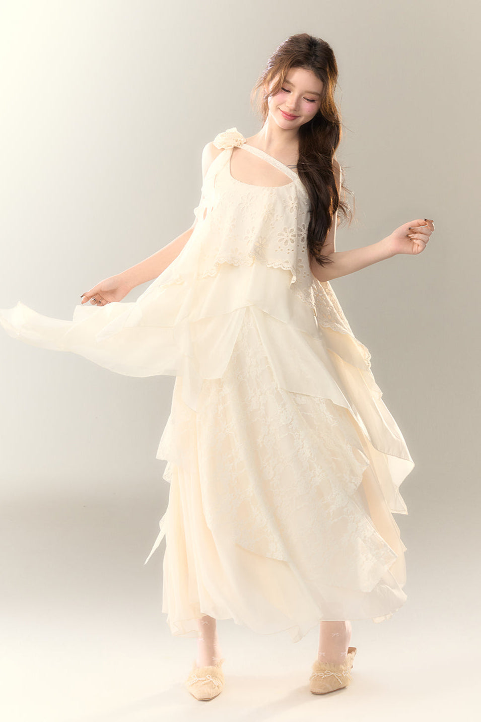 ロゼル イレギュラー ドレス ロング マルチレイヤー ヘビースカート