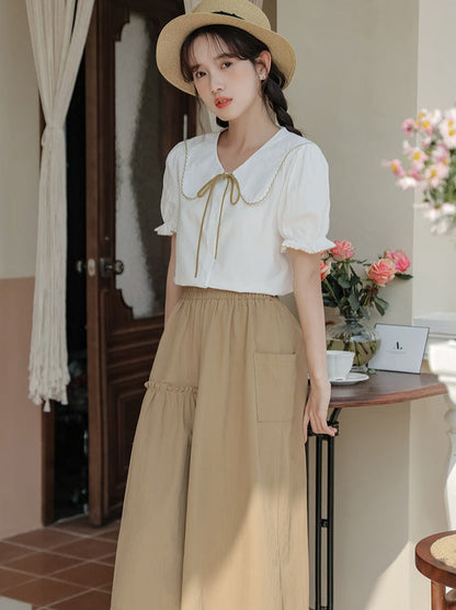 Puffärmelrock Ausgestelltes Sommerhemd + Retro Medium