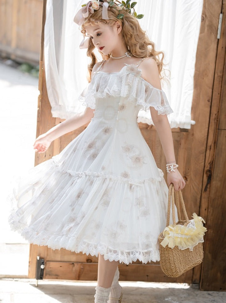 Summer Dress Lolita Flower Chiffon Pure White