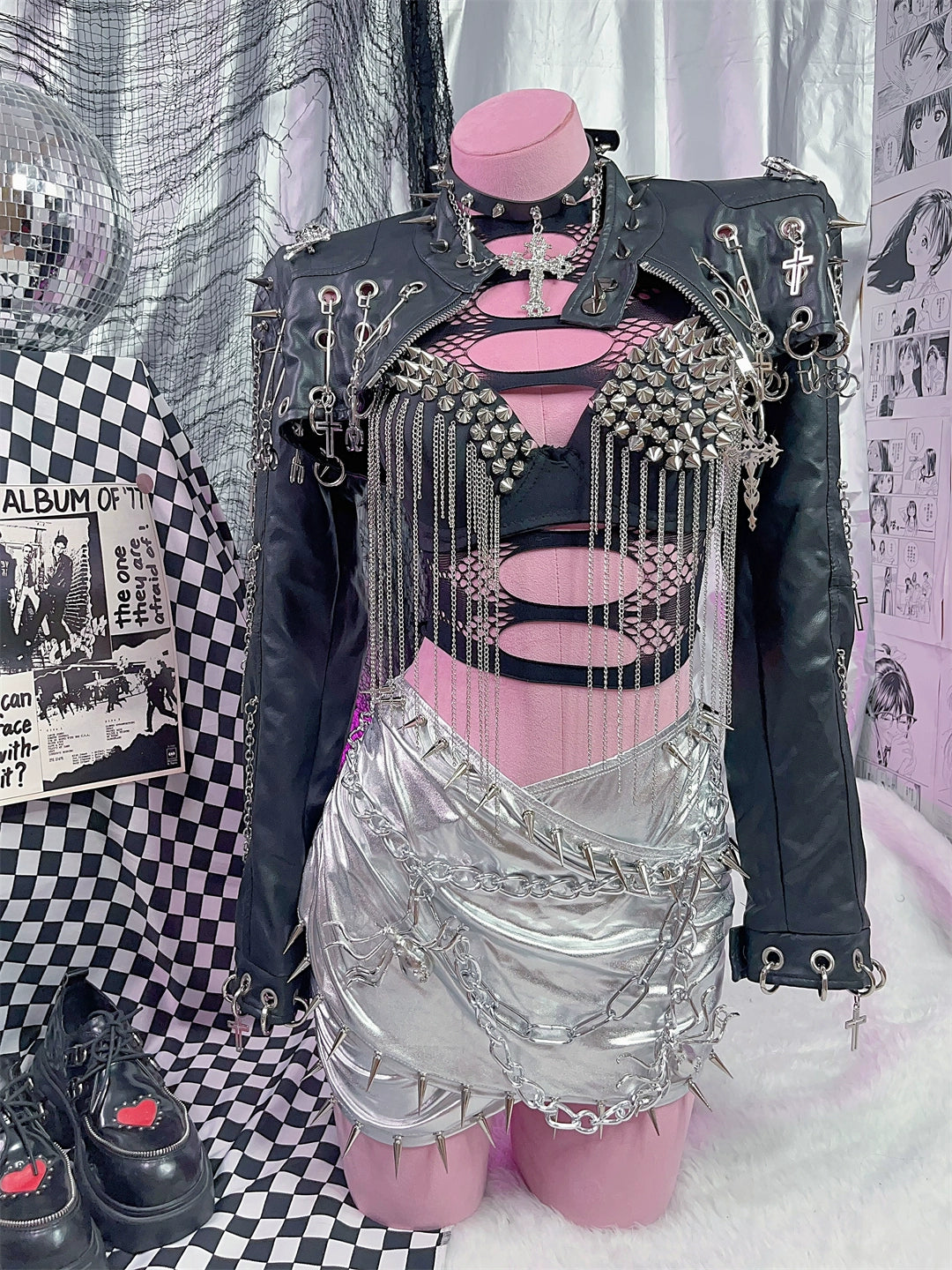 Y2K Punk Goth Rivet Metal Chain Suspender Vest Corset