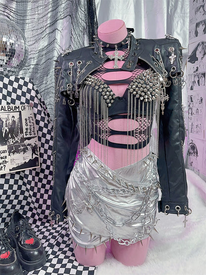 Y2K Punk Goth Rivet Metal Chain Suspender Vest Corset