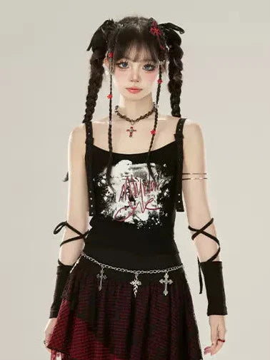 黒プリントキャミソール文字グラフィティ