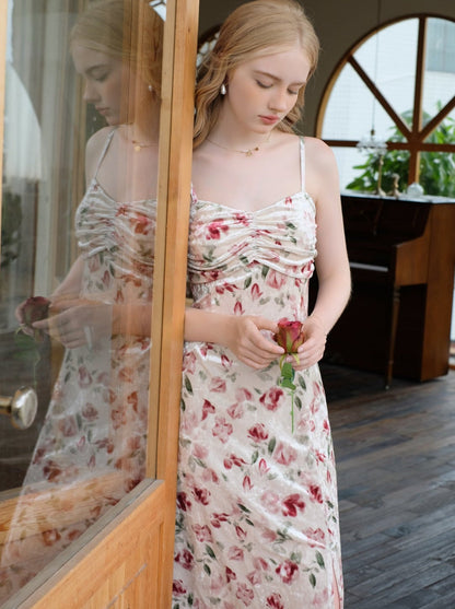 レトロドレス フラワーサスペンダー チェリーレッド