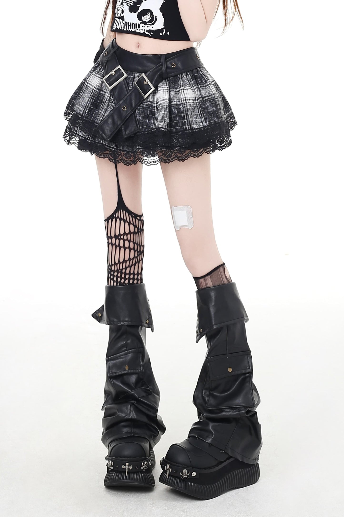スカートレイヤードチェックパンク