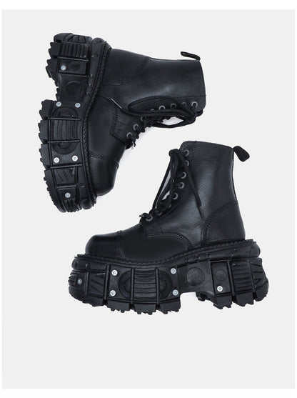 Lace-up Metal Platform Punk Boots Short Dark