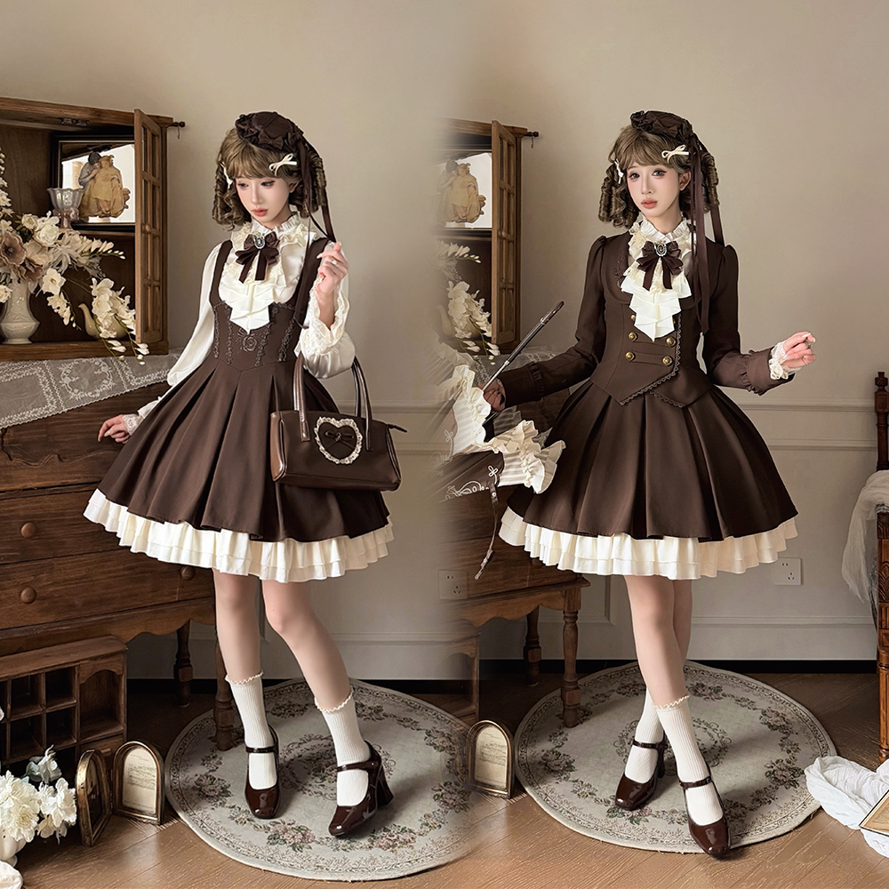 Oak Leaf Rose Autumn Winter Suit Set Embroidered Bustier
