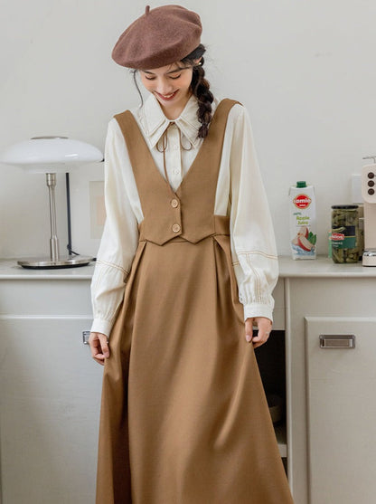 Retro Suspender French Waist Dress