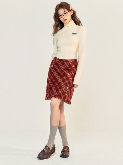 ワンポイントネックハイスリムトップス