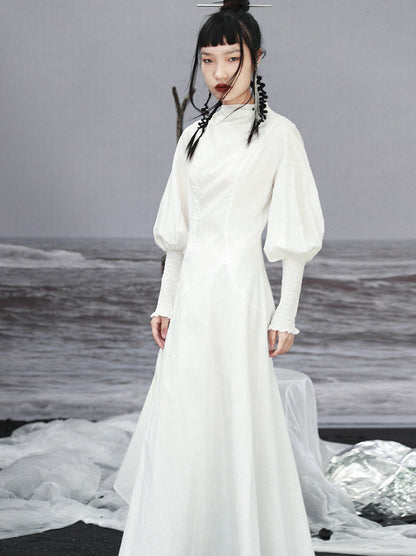 Lantern Long Sleeve Slit Dress Elegant