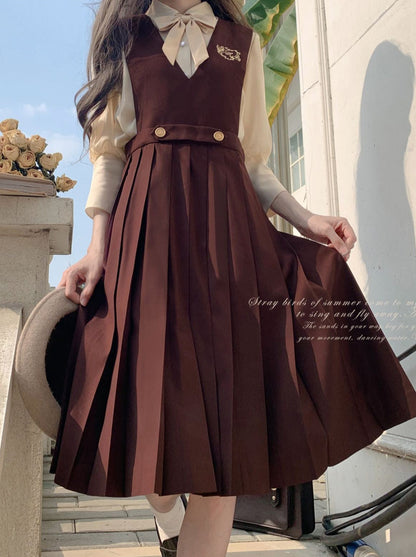 Chiffon Skirt Style Ribbon Inner Accessories V-Neck Cream Shirt College Vest