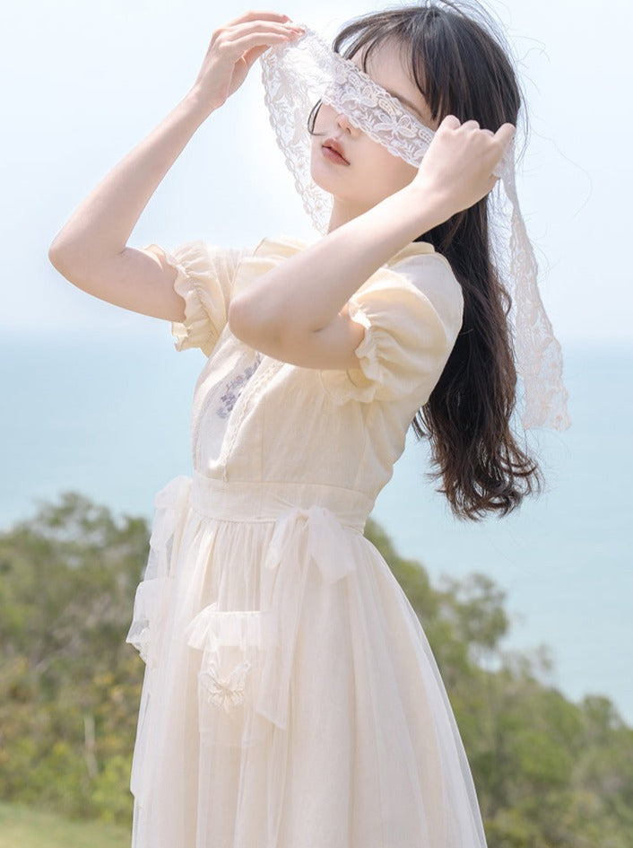 Ruffle Bow Double Dress Collar