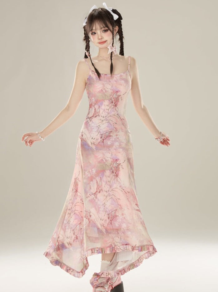 スイートピンクのサマーサスペンダードレス