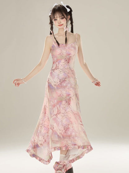 スイートピンクのサマーサスペンダードレス