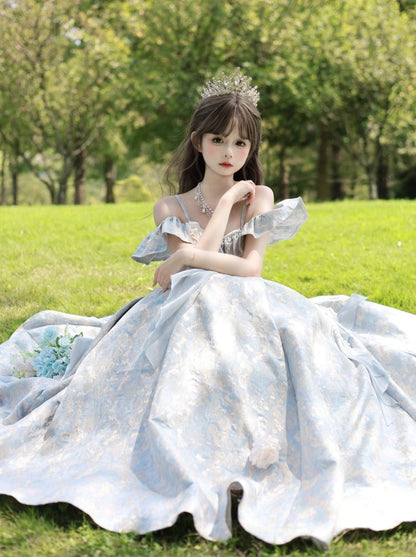 Blue Length Wedding Flower Dress Floor Lolita