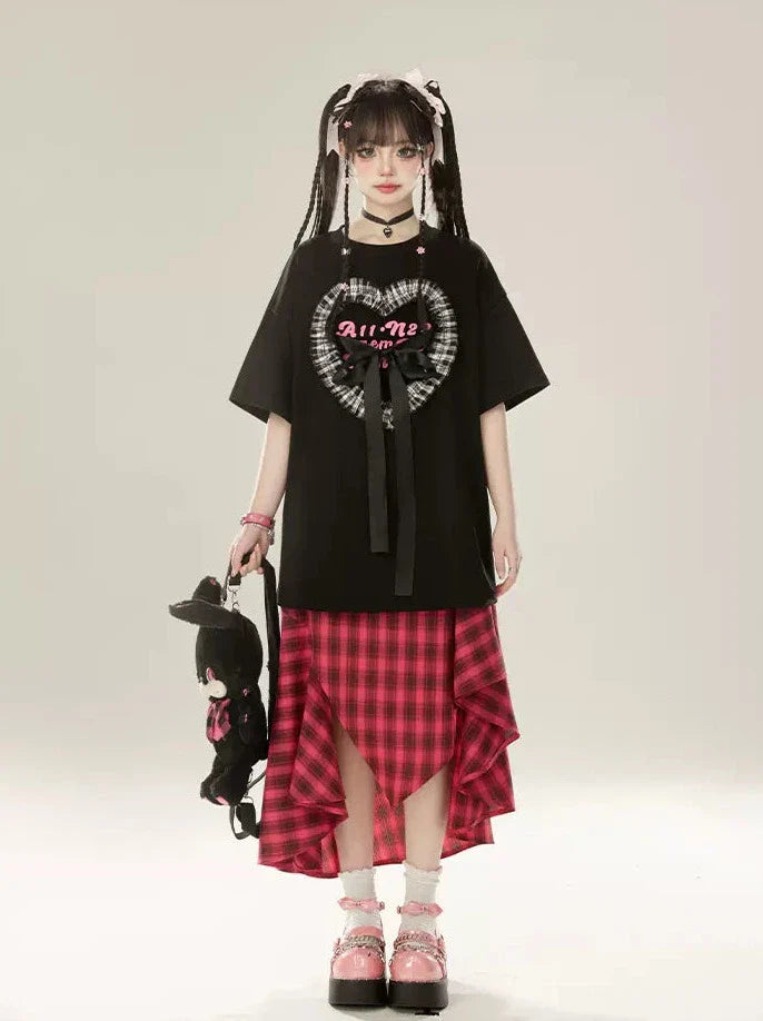 Aラインイレギュラースカートデザインチェックレトロ