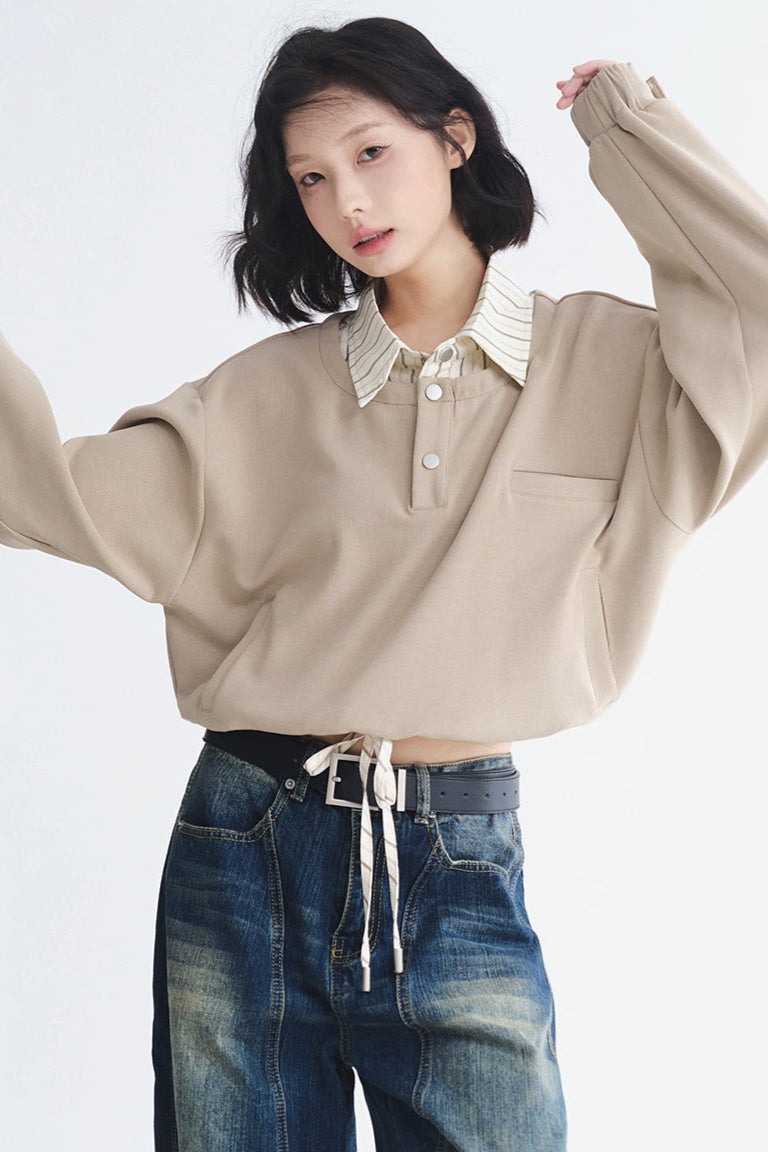 Pullover-Oberteil mit Kragen im Lagenlook