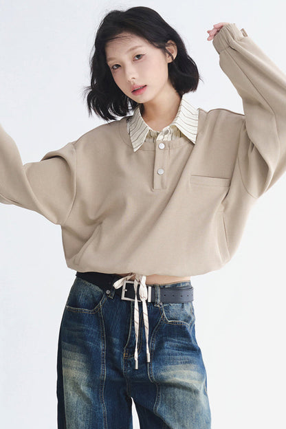 Pullover-Oberteil mit Kragen im Lagenlook