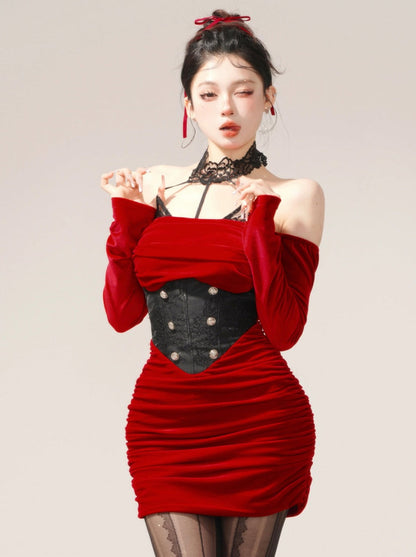 Rotes Partykleid aus Samt für eine Pariser Cocktailparty