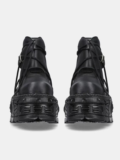 ショートプラットフォームダークメタルパンクブーツレースアップ