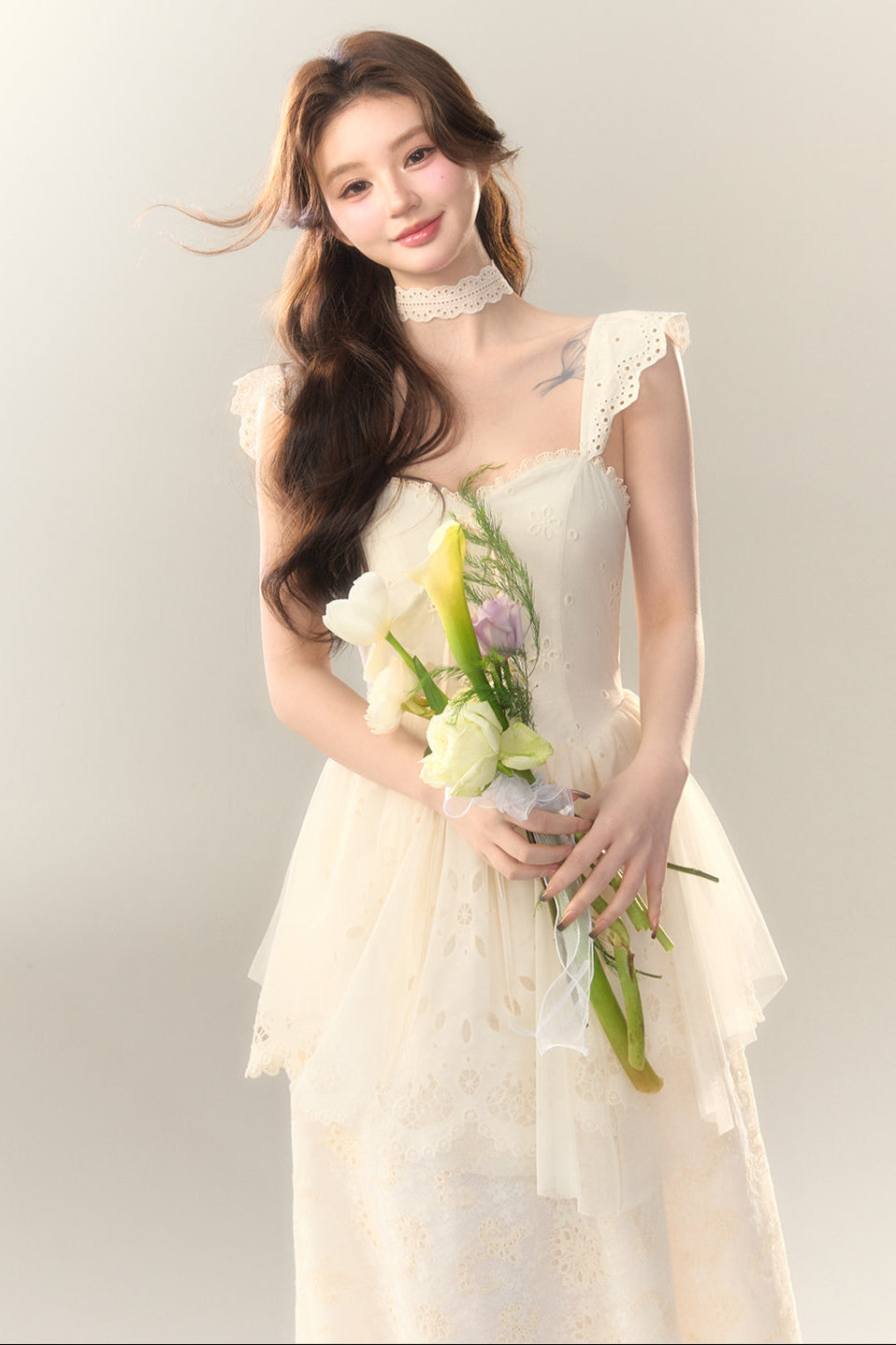 Stickereikleid Baumwolle Blume Weiß