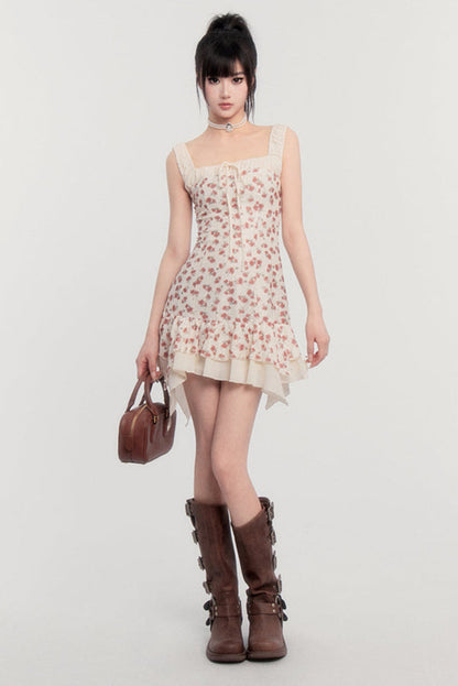 Off-Shoulder French Letter Kleid Flower Love