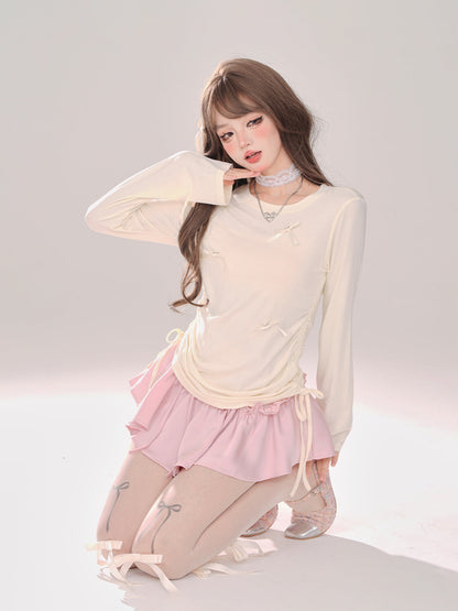 Süßes T-Shirt mit langem Band und Kordelzug