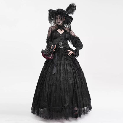 EVA LADY High-Waist Rose Embossed Velvet Fringe Skirt
