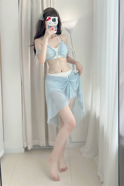 Light Split Mermaid Swimsuit Blue Set