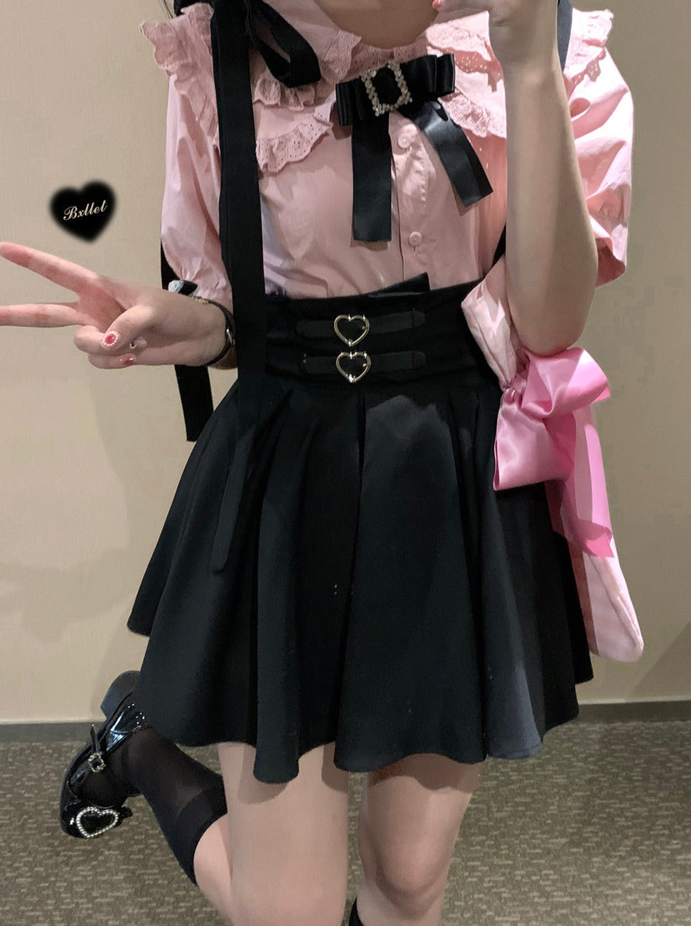 Ribbon Shoulder Leather Buckle Suspenders Cart