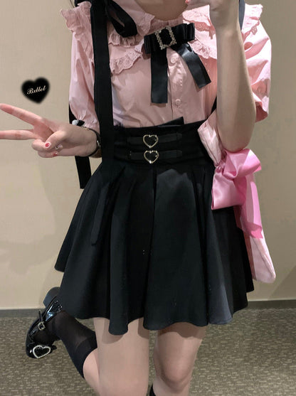 Ribbon Shoulder Leather Buckle Suspenders Cart