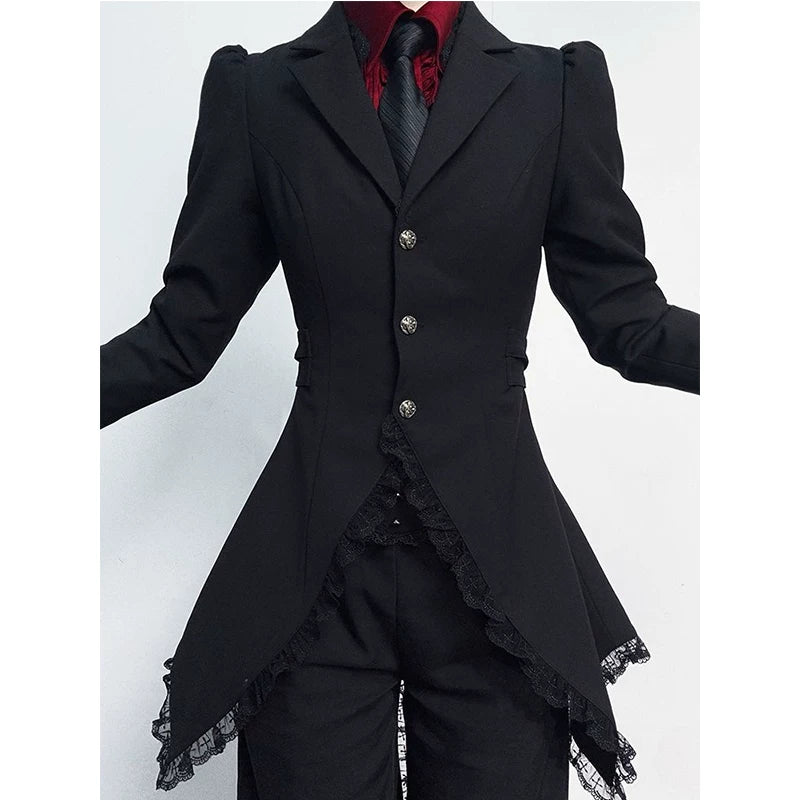 Gothic Prince Lace Splice Tailcoat Jacket