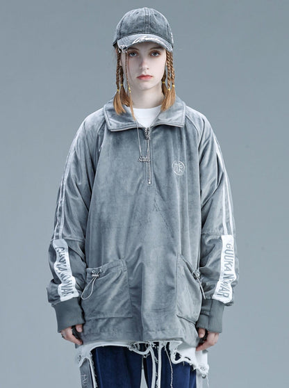 Logo Suede Grey Embroidery Pullover