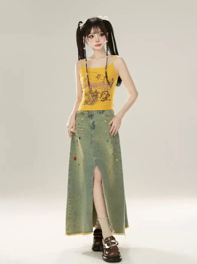 スカートスリットスパンコールデニム