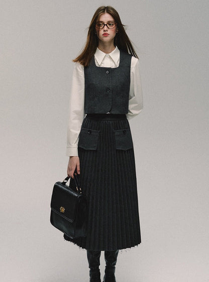 Grauer College-Langer Rock Best Bethi Barka Plissee