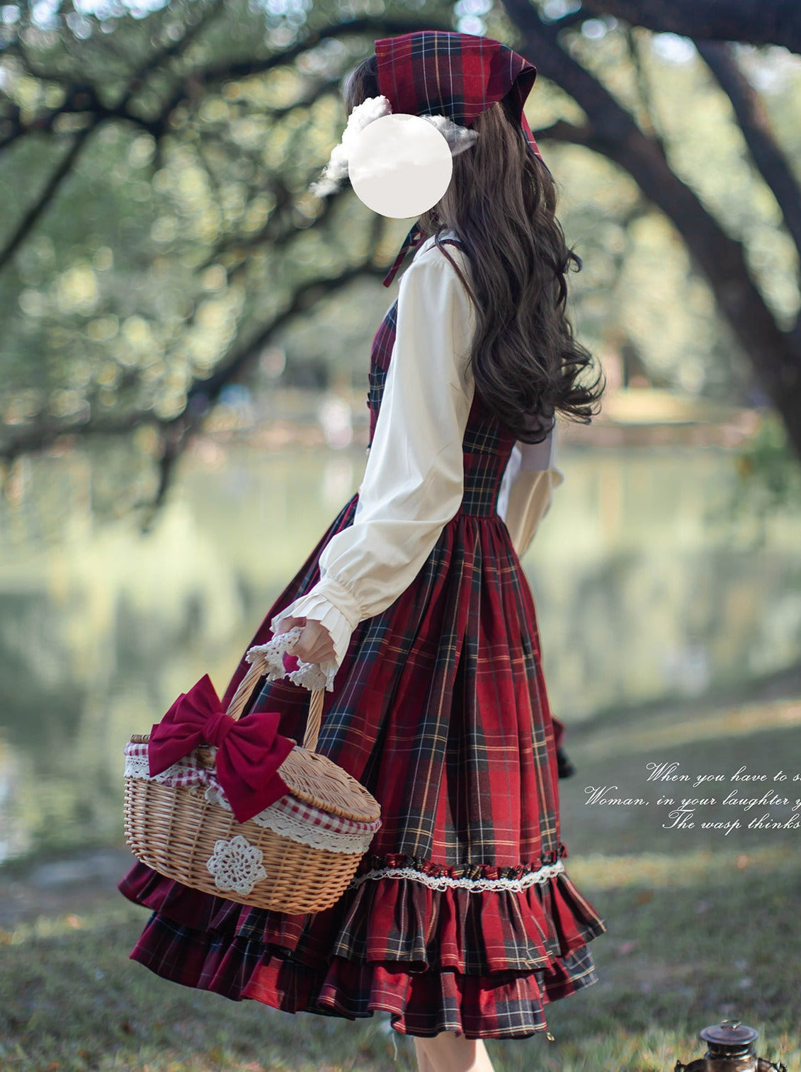 Shirt Little Red Tiered Pleated Dress Scarf Head Riding Ribbon Coat Hood Check Collar Cape