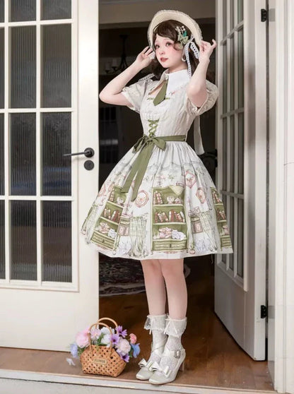 女の子のレトロロリータグリーンドレス