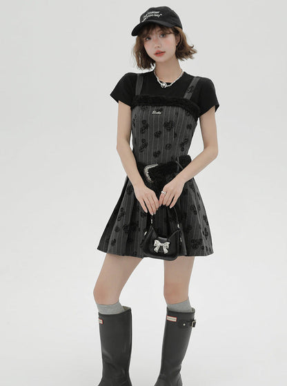 吊り下げ式ブラックローズTシャツ ブラックレトロドレス