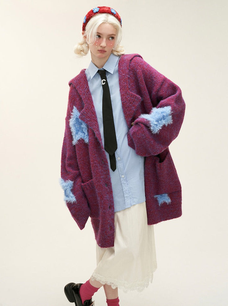 Dunkle Strickjacke Strick Farbe Stern Lose Fell