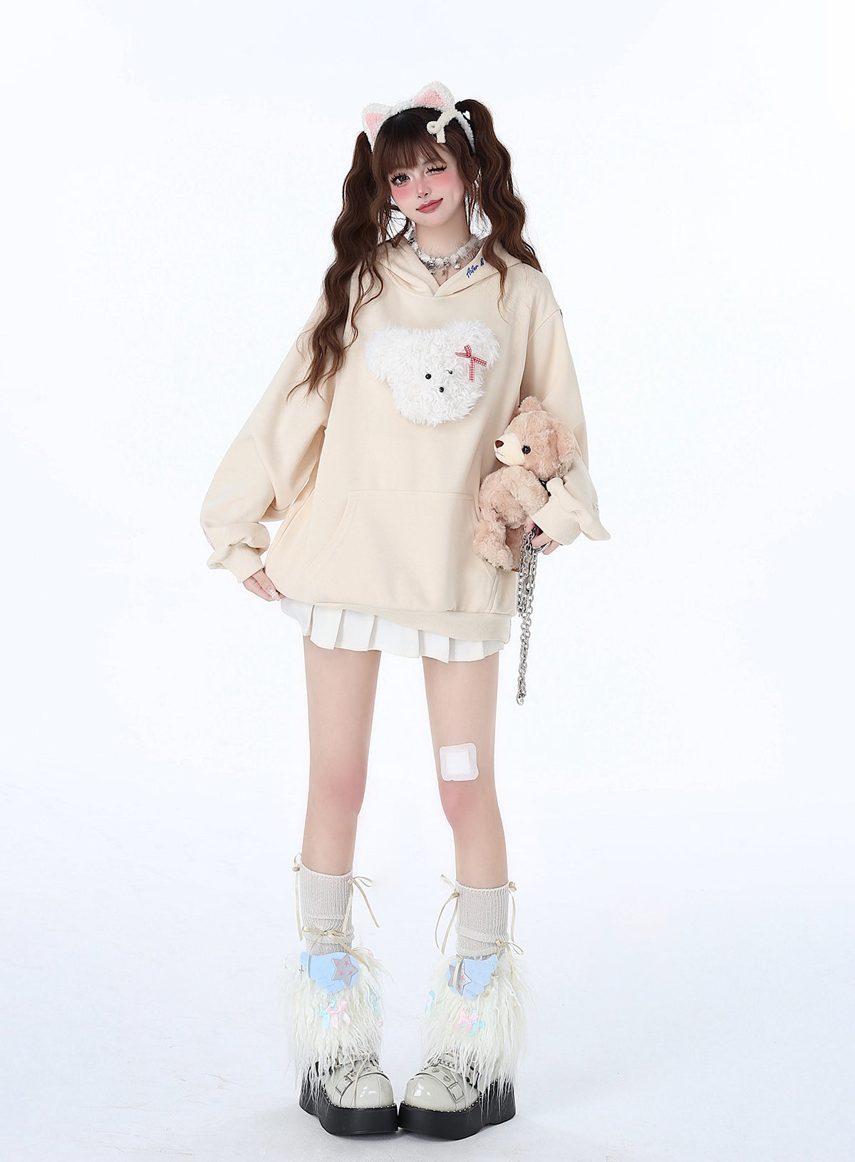 Flauschigen Kapuzen Farbe Hoodie Mit Kapuze Pastell Kaninchen Morabito Lose