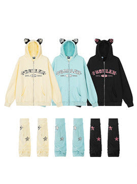 Warmers Ear Velvet Check Sweatjacke Bein Zip Hoodie