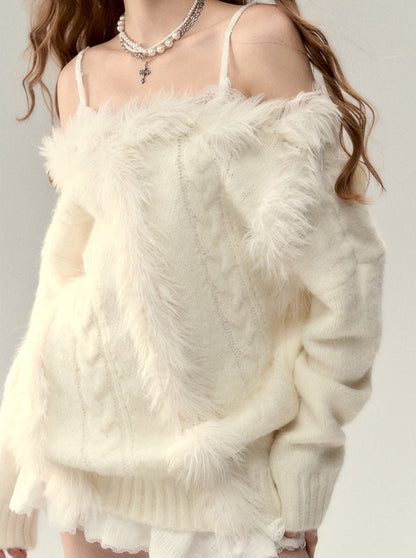 ワンショルダーニットケーブル+ケーブルカーディガン