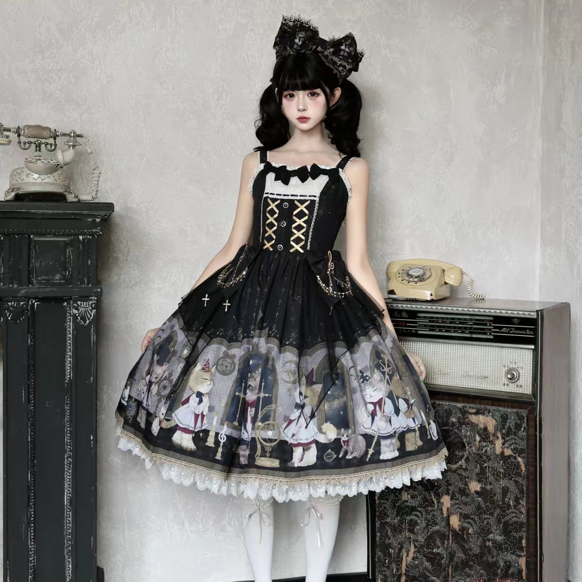 Full skirt silhouette of Cat Choir Gothic Lolita JSK