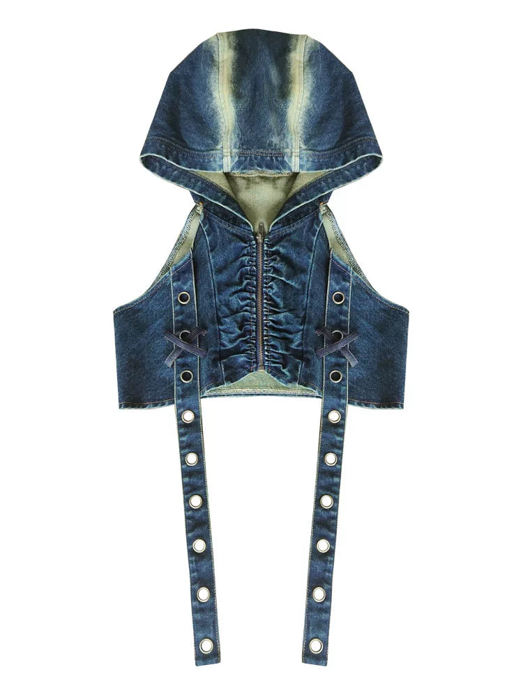 Bass Player Denim Hooded Punk Vest | WSW