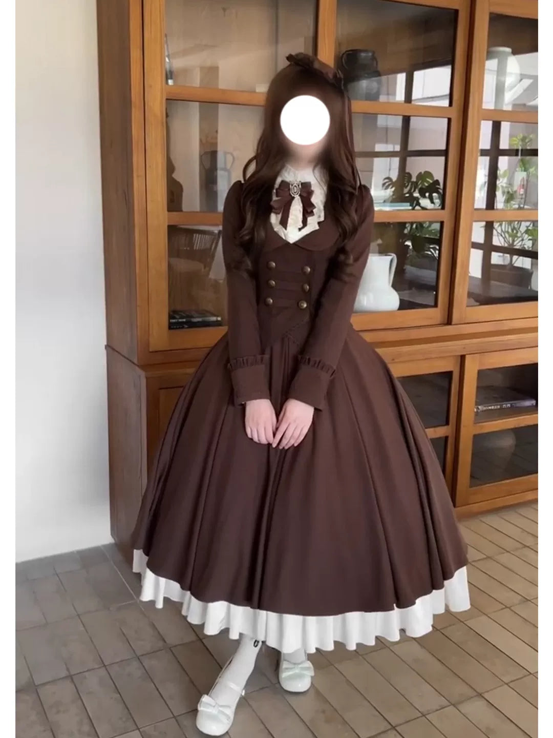 Brown tailored Lolita jacket and flared skirt front view