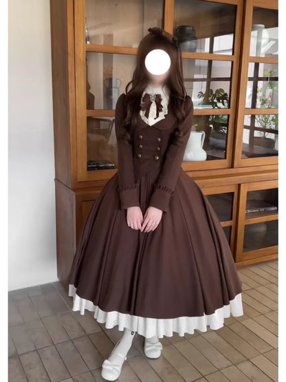Brown tailored Lolita jacket and flared skirt front view