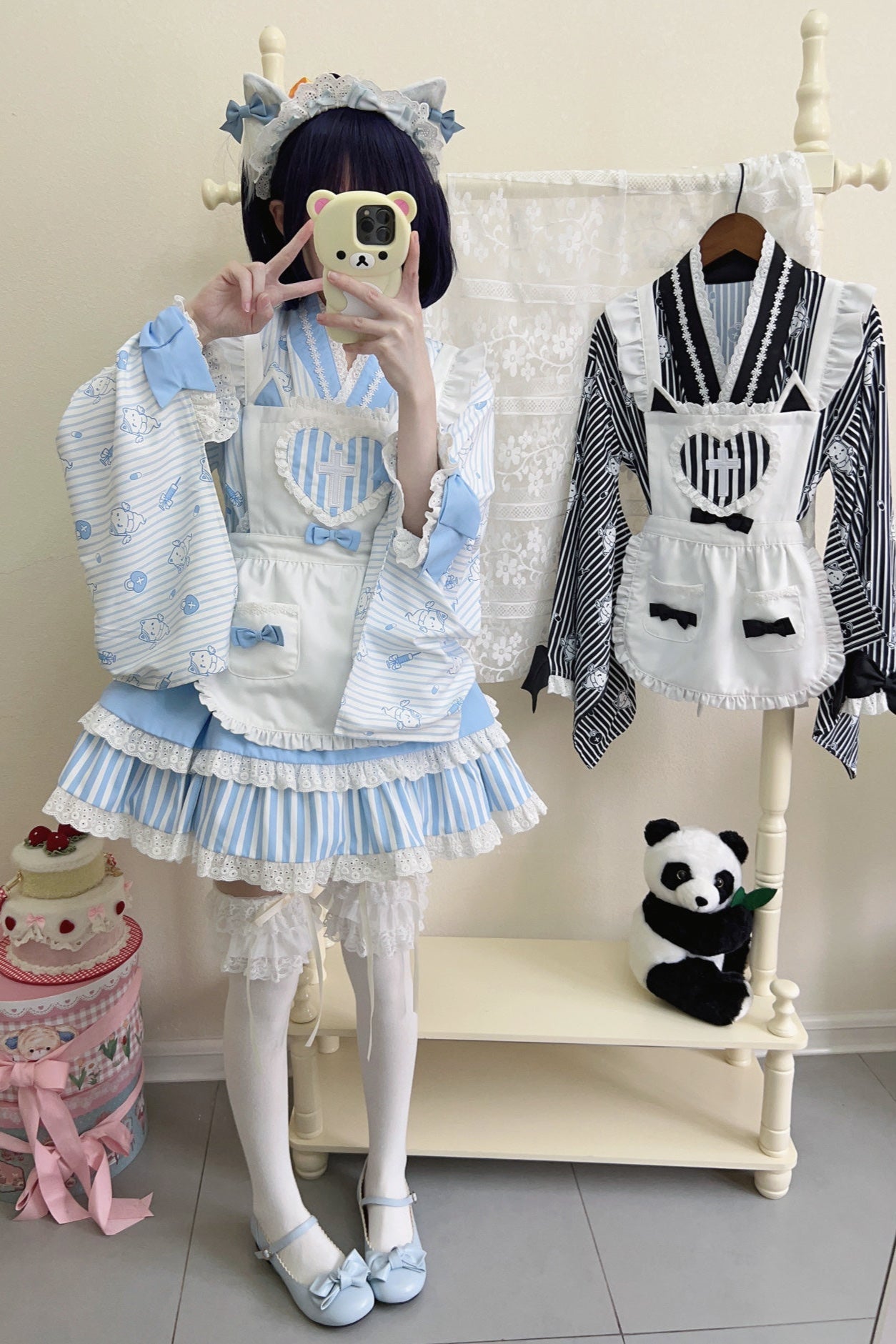 メイドロリータ日本の医療ストライプ