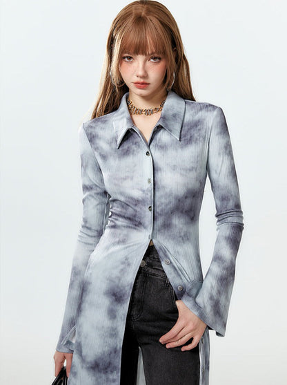 Printed Tops Polo Long Blue